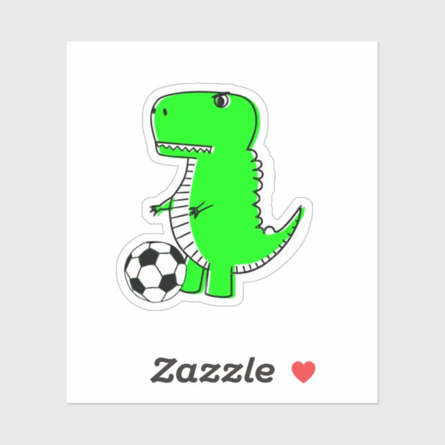 Green Dinosaur Loves Soccer Sticker (Sheet)