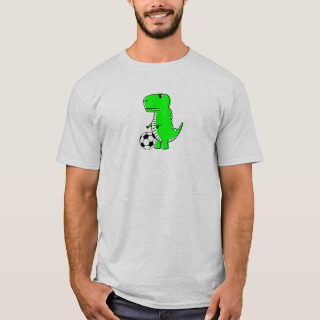 Green Dinosaur Loves Soccer T-Shirt (Front)