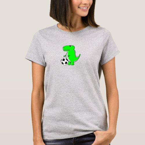 Green Dinosaur Loves Soccer T_Shirt