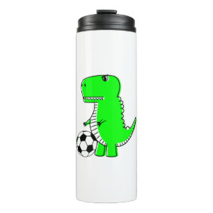 Green Dinosaur Loves Soccer Thermal Tumbler