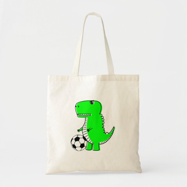 Green Dinosaur Loves Soccer Tote Bag (Front)