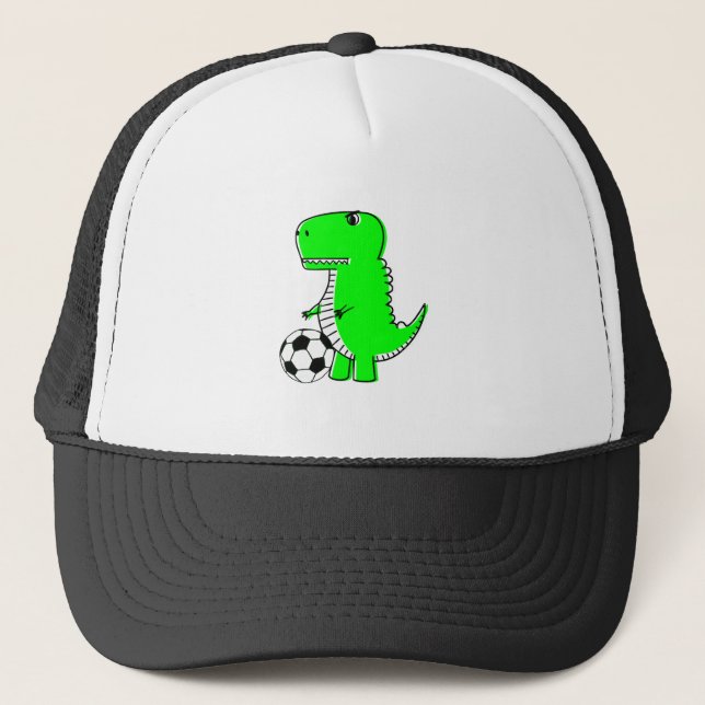Green Dinosaur Loves Soccer Trucker Hat (Front)