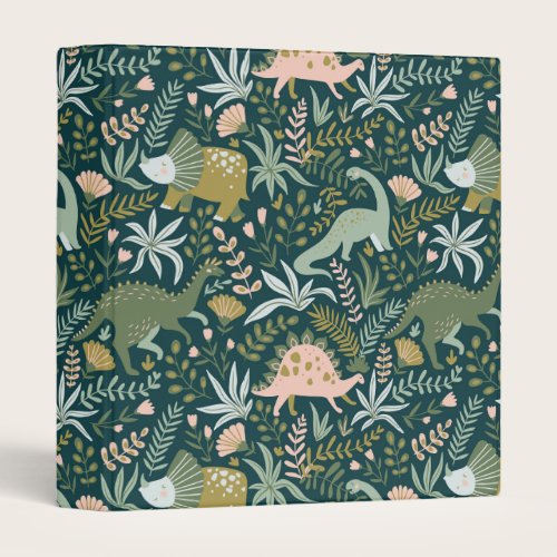 Green Dinosaur Pattern 3 Ring Binder