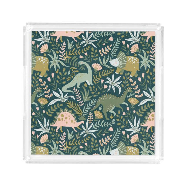 Green Dinosaur Pattern Acrylic Tray (Front)
