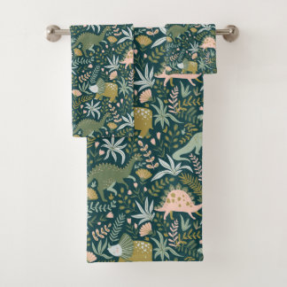 Green Dinosaur Pattern Bath Towel Set