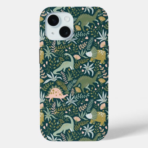 Green Dinosaur Pattern iPhone 15 Case