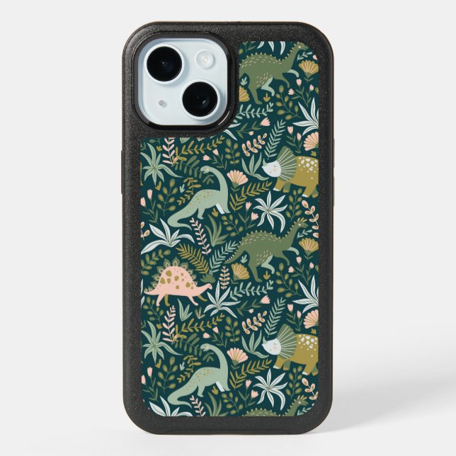 Green Dinosaur Pattern iPhone 15 Case (Back)