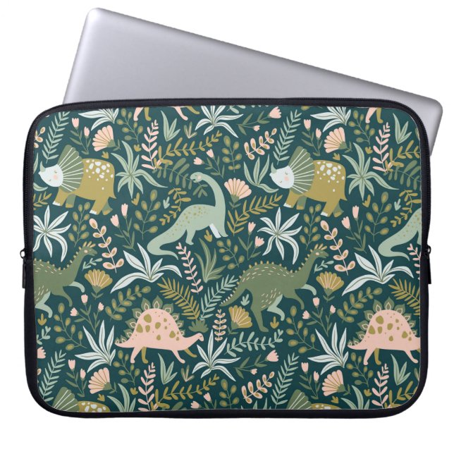 Green Dinosaur Pattern Laptop Sleeve (Front)