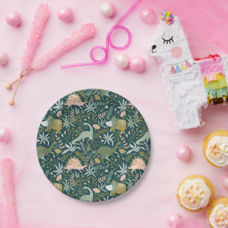 Green Dinosaur Pattern Paper Plates