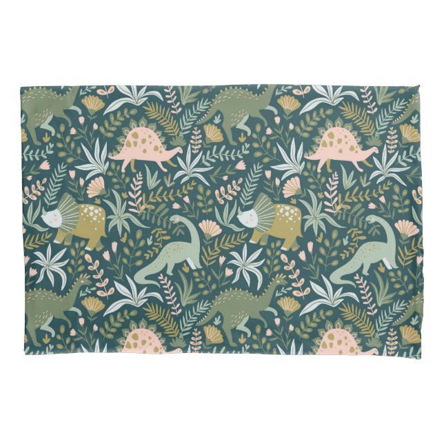 Green Dinosaur Pattern Pillow Case (Front-Left)