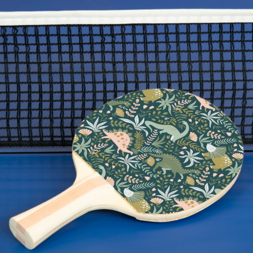 Green Dinosaur Pattern Ping Pong Paddle
