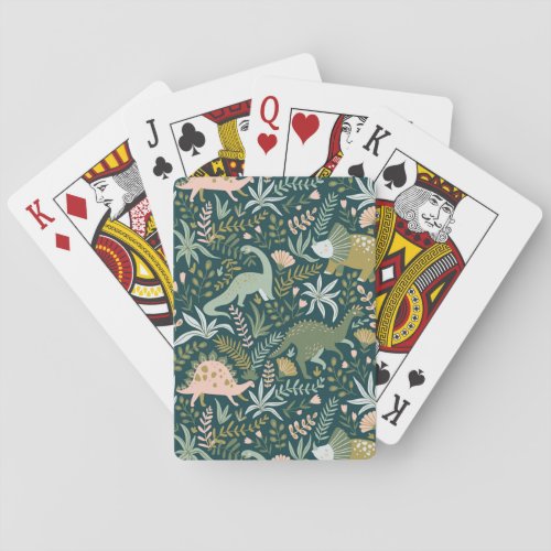 Green Dinosaur Pattern Playing Cards