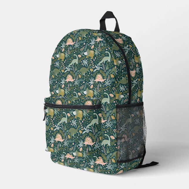 Green Dinosaur Pattern Printed Backpack (Back Corner Right)