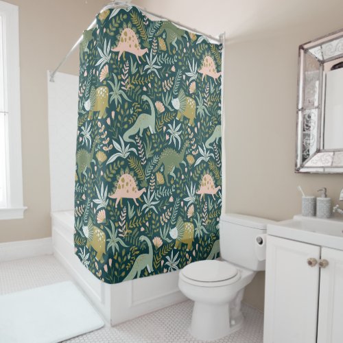 Green Dinosaur Pattern Shower Curtain