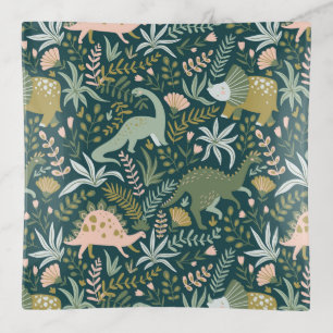 Green Dinosaur Pattern Trinket Tray