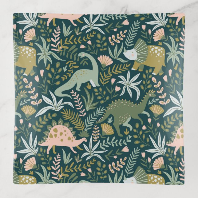 Green Dinosaur Pattern Trinket Tray (Front)