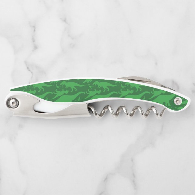 Green Dinosaur Pattern Waiter's Corkscrew (Front)