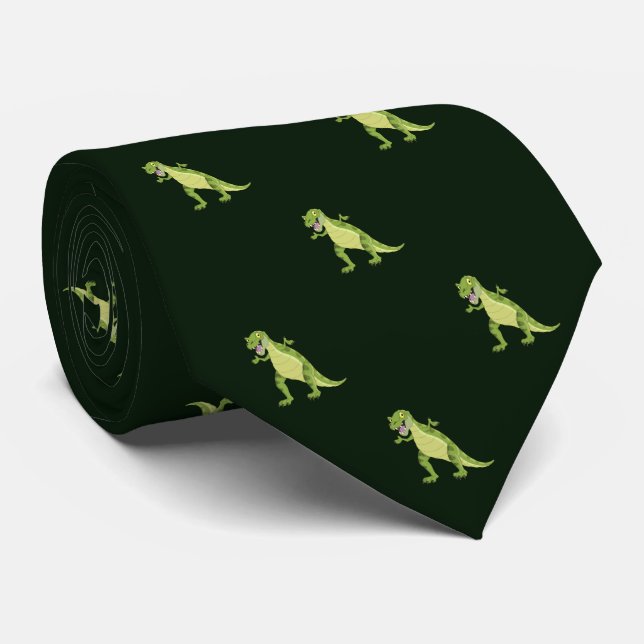 Green Dinosaur Pattern Work, Graduation Gift Neck Tie (Rolled)