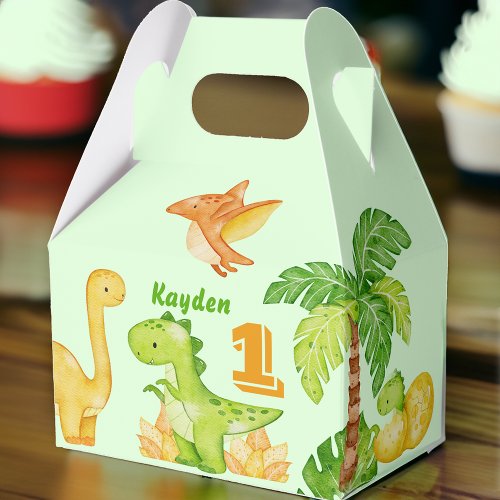 Green dinosaur personalised party pack favor boxes