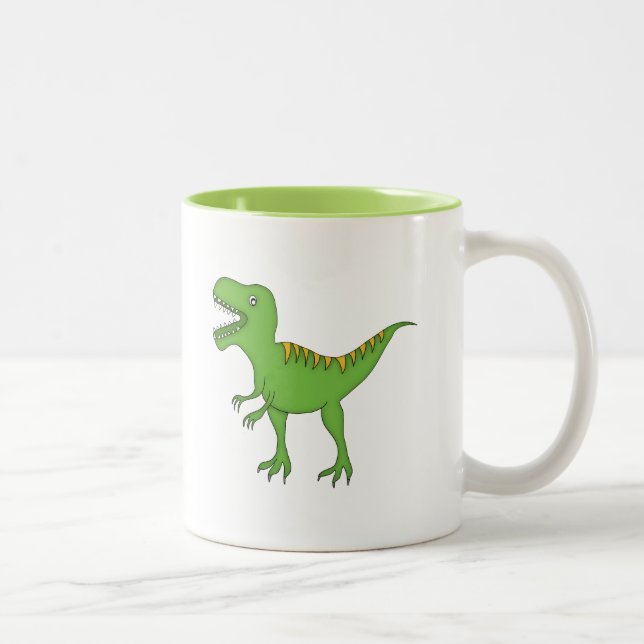 Green Dinosaur+Personalize Name Two-Tone Coffee Mug (Right)