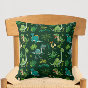 Green Dinosaur Print Decorative Pillow
