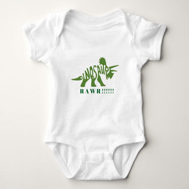  Green Dinosaur RAWR!!! Baby Bodysuit (Front)