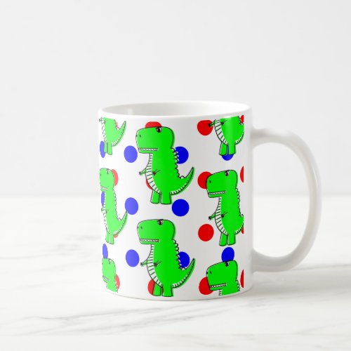 Green Dinosaur Red Blue Polka Dot Pattern Coffee Mug