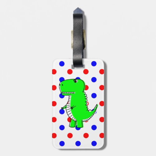 Green Dinosaur Red Blue Polka Dots  Luggage Tag