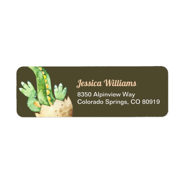 Green Dinosaur Return Address Label (Front)