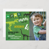 Green Dinosaur Roaring Boys Birthday Invitation (Front/Back)