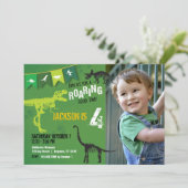 Green Dinosaur Roaring Boys Birthday Invitation (Standing Front)