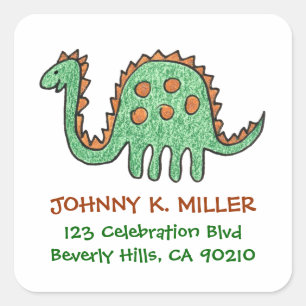 Green Dinosaur, Square Address Labels