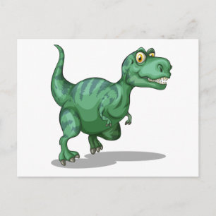 Green dinosaur standing alone on white postcard