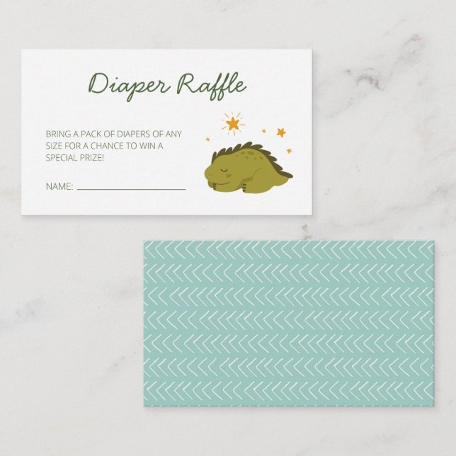 Green Dinosaur Stars Baby Diaper Raffle  Enclosure Card (Front/Back)