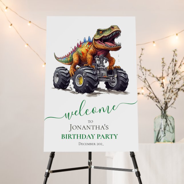 Green Dinosaur T-Rex Monster Truck, Backdrop Foam Board (In Situ (Stand))