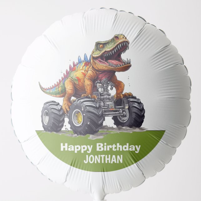 Green Dinosaur T-Rex Monster Truck theme Balloon (Front)