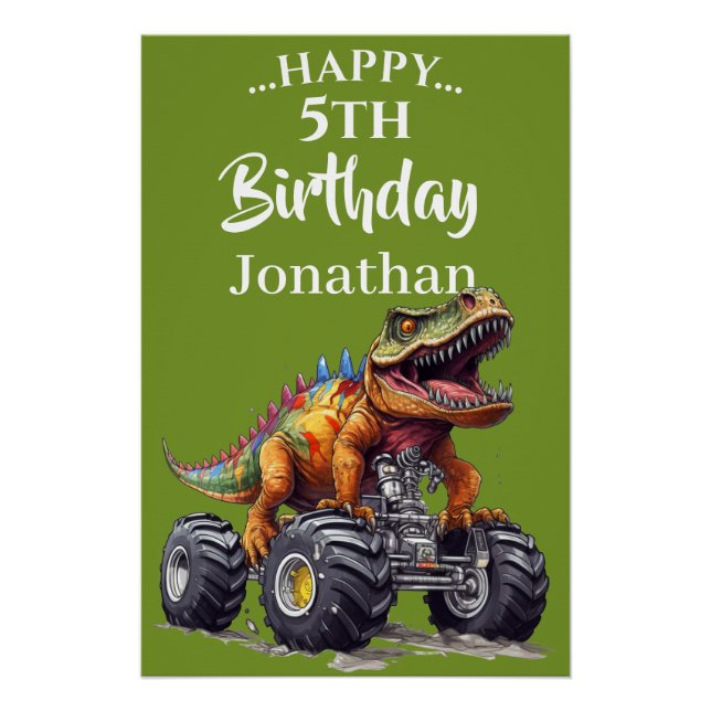 Green Dinosaur T-Rex Monster Truck theme Poster (Front)