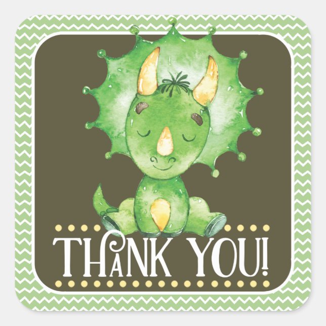 Green Dinosaur Thank You Sticker (Front)
