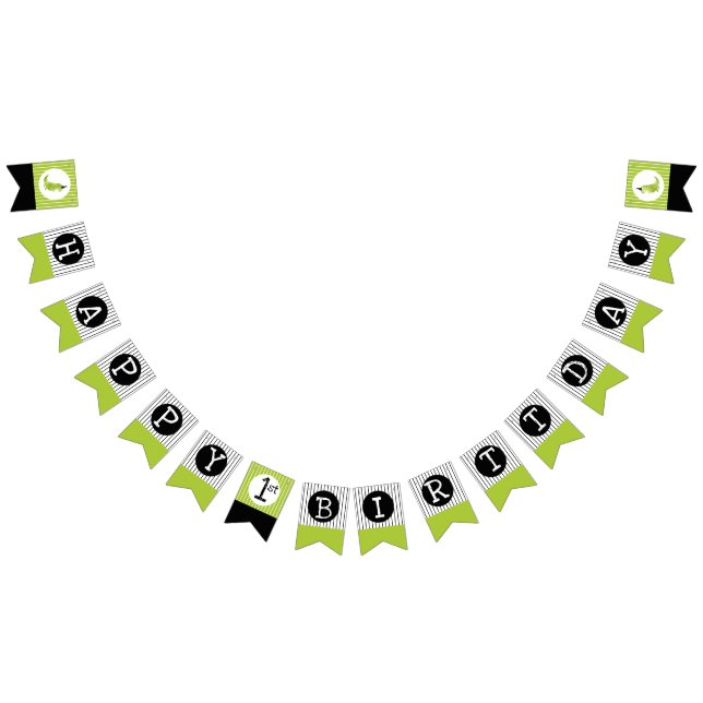 Green Dinosaur Theme stomp and chomp green black Bunting Flags (All)