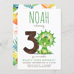 Green Dinosaur Third Birthday Invitation