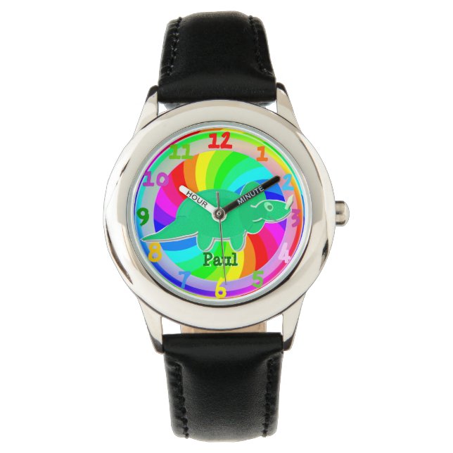 Green Dinosaur Triceratops custom Boys Name Paul Watch (Front)