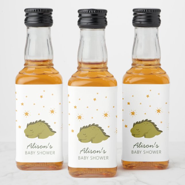 Green Dinosaur Twinkle Star Gender Neutral Mini Liquor Bottle Label (Bottles)