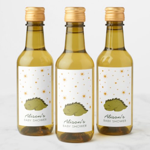 Green Dinosaur Twinkle Star Gender Neutral Mini Wine Label