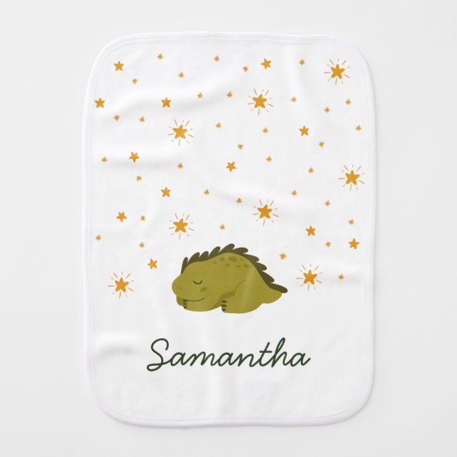 Green Dinosaur Twinkle Stars Gender Neutral  Baby Burp Cloth (Front)