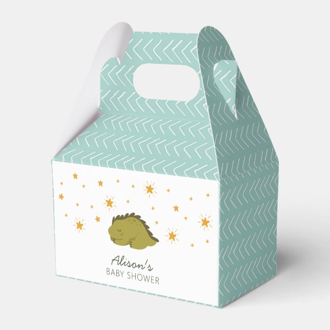 Green Dinosaur Twinkle Stars Gender Neutral Baby   Favor Boxes (Front Side)