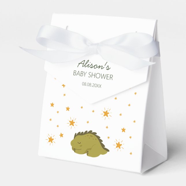 Green Dinosaur Twinkle Stars Gender Neutral Baby  Favor Boxes (Front Side)