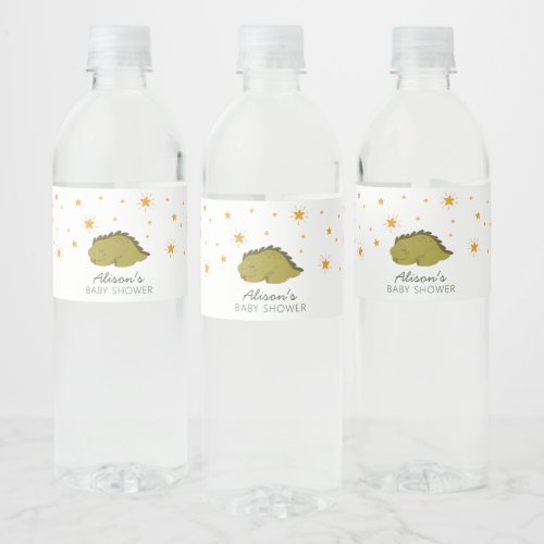 Green Dinosaur Twinkle Stars Gender Neutral Baby Water Bottle Label