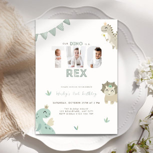 Green Dinosaur Two Rex 2nd Birthday Photo Invitation