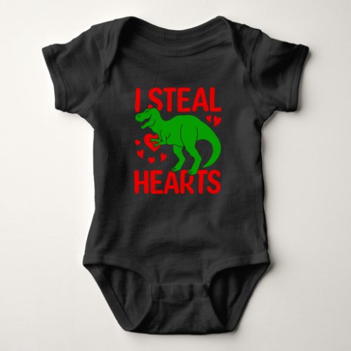 Green Dinosaur Valentine I Steal Hearts Baby Bodysuit