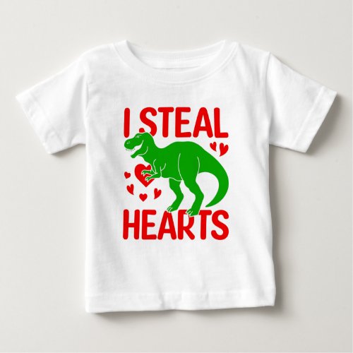Green Dinosaur Valentine I Steal Hearts Baby T_Shirt